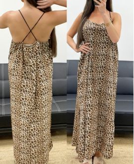 LANGES KLEID MIT SCHLITZEN IN SATINOPTIK PE2097 LEOPARD