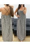 ROBE LONGUE FENTES EFFET SATIN PE2097 GEOMETRIQUE