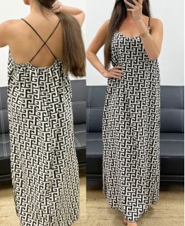 LANGES KLEID MIT SCHLITZEN IN SATINOPTIK PE2097 GEOMETRIQUE