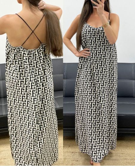 LANGES KLEID MIT SCHLITZEN IN SATINOPTIK PE2097 GEOMETRIQUE