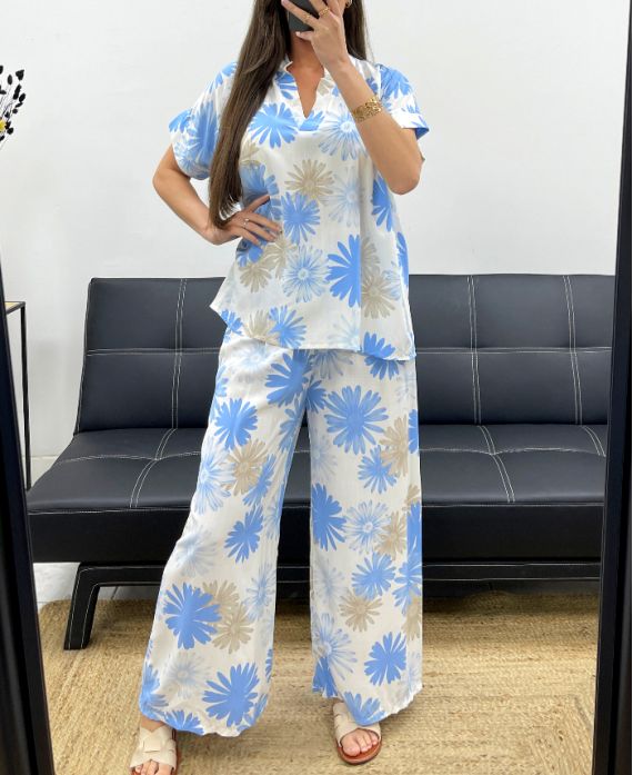 BLUSE + BEDRUCKTES HOSENSET PE2122 HIMMELBLAU