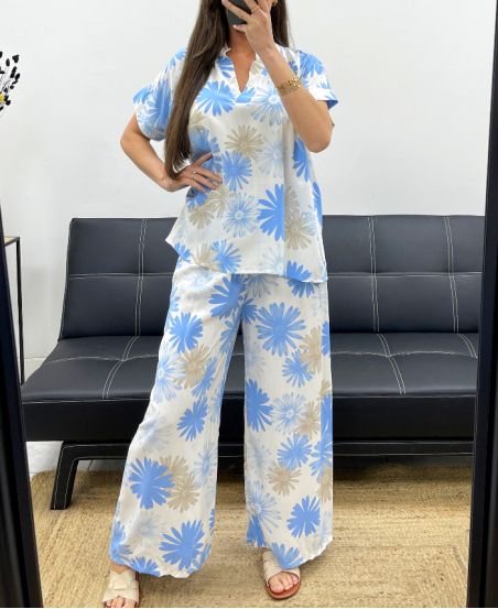 BLUSE + BEDRUCKTES HOSENSET PE2122 HIMMELBLAU