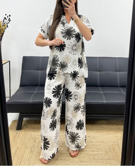 BLUSE + BEDRUCKTES HOSENSET PE2122 SCHWARZ