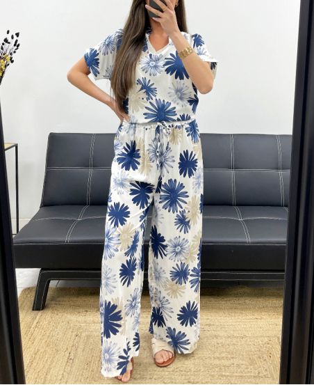 BLOUSE + PRINTED PANTS SET PE2122 NAVY