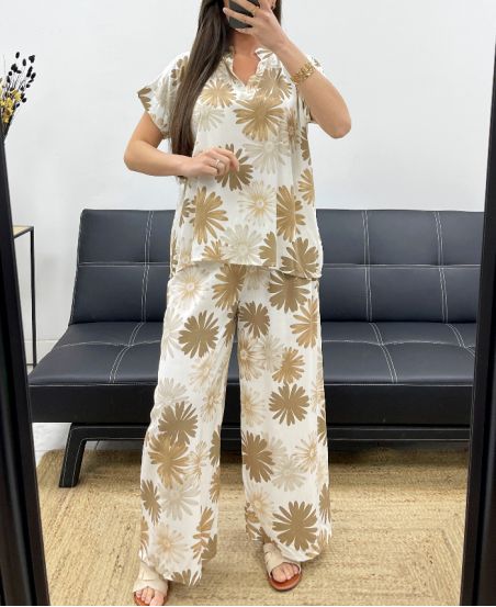 SET CAMICETTA + PANTALONE STAMPATO PE2122 TAUPE