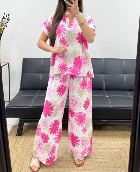 CHEMIISER + SET PANTALONE STAMPATO PE2122 FUCSIA