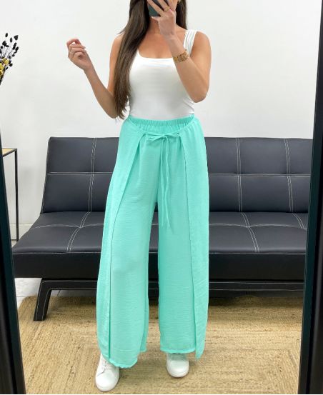 PE2057 PANTALONE CON VOLANT DA ANNODARE VERDE PASTELLO
