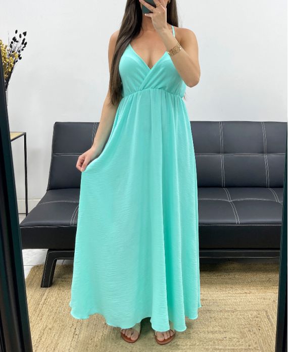 ROBE LONGUE A BRETELLES AJUSTABLES PE2143 VERT PASTEL