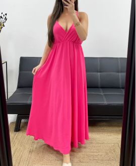 ROBE LONGUE A BRETELLES AJUSTABLES PE2143 FUSHIA