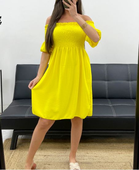 ABITO CORTO ELASTICIZZATO PE2072 GIALLO