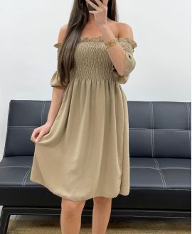ABITO CORTO ELASTICIZZATO PE2072 CAMMELLO