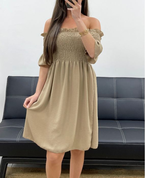 ABITO CORTO ELASTICIZZATO PE2072 CAMMELLO