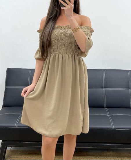 ROBE COURTE élastiquée PE2072 CAMEL
