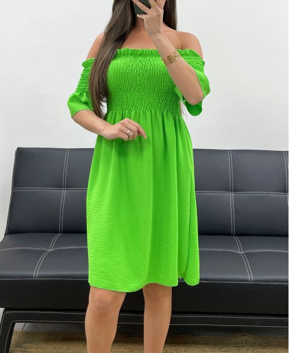 SHORT ELASTICATED DRESS PE2072 LEMON GREEN