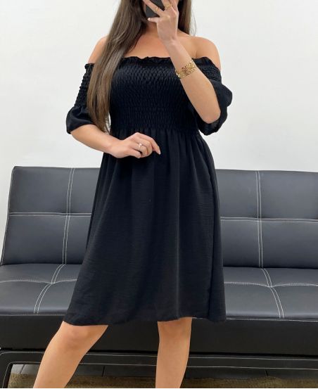 ABITO CORTO ELASTICIZZATO PE2072 NERO
