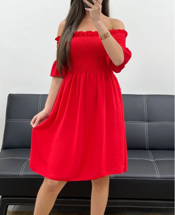 SHORT ELASTICATED DRESS PE2072 RED