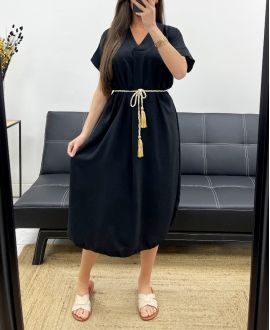 ROBE FLUIDE FENTES + LIEN PE2148 NOIR