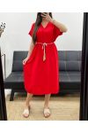 ROBE FLUIDE FENTES + LIEN PE2148 ROUGE