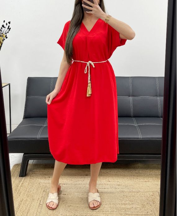 ROBE FLUIDE FENTES + LIEN PE2148 ROUGE