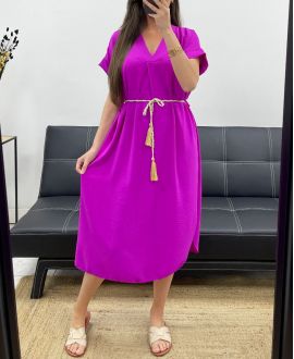 FLOWING DRESS SLITS + TIE PE2148 PURPLE