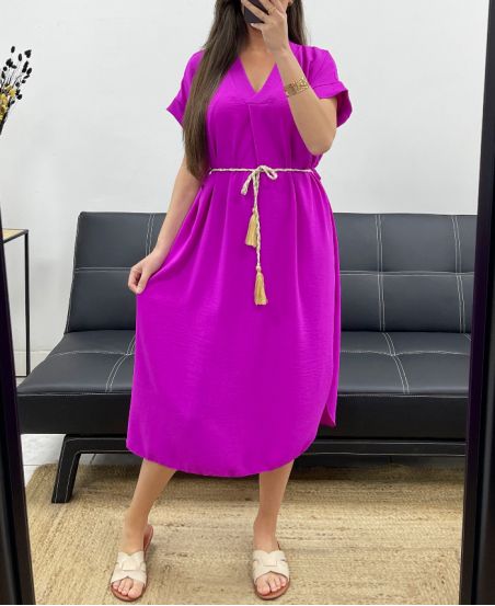 FLIESSENDER KLEID SCHLITZE + KRAWATTE PE2148 LILA