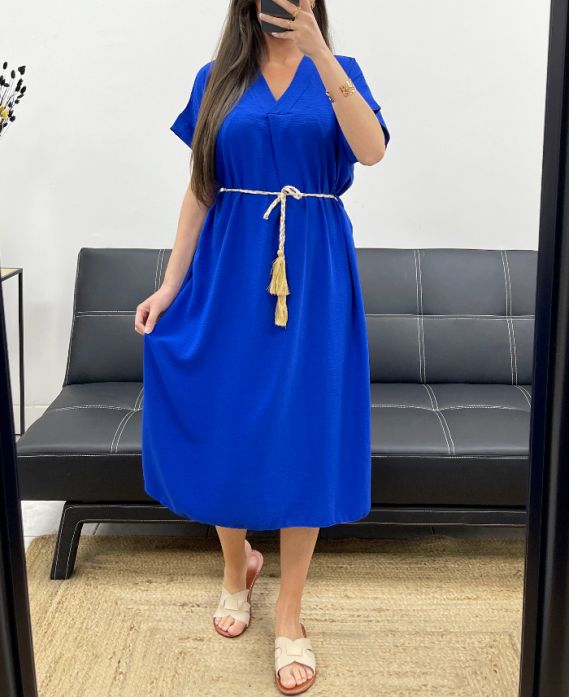 ROBE FLUIDE FENTES + LIEN PE2148 BLEU ROYAL