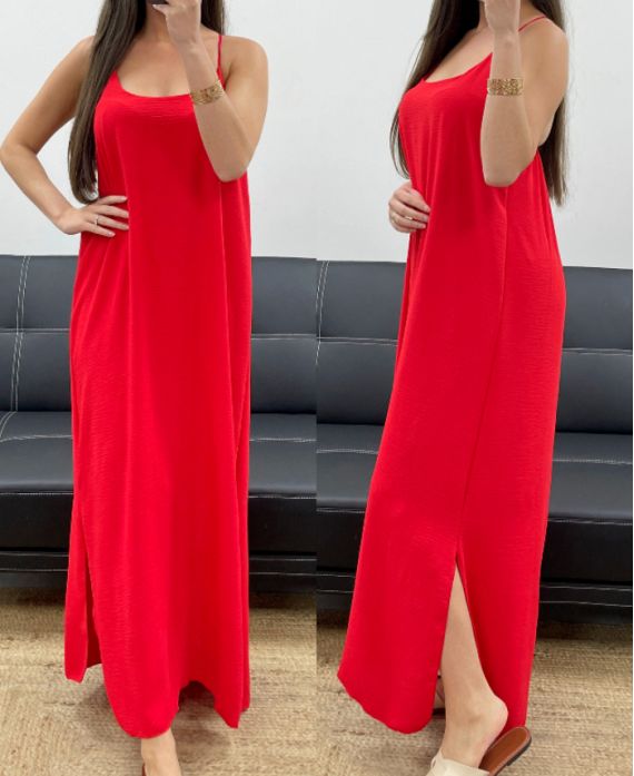 FLIESSENDES MAXIKLEID MIT GEKREUZTEM RÜCKEN PE2104 ROT