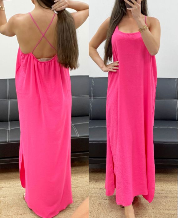 FLIESSENDES MAXIKLEID MIT CROSSBACK PE2104 FUSHIA