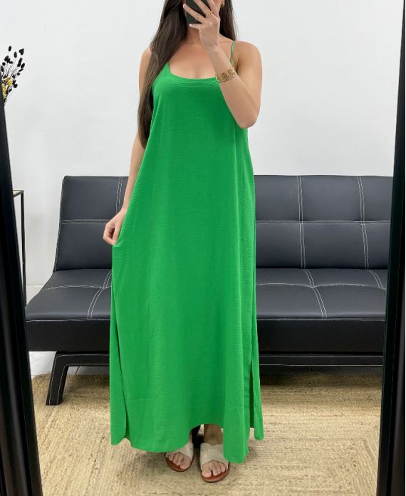 FLIESSENDES MAXIKLEID MIT GEKREUZTEM RÜCKEN PE2104 GRÜN