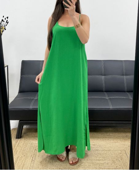 FLIESSENDES MAXIKLEID MIT GEKREUZTEM RÜCKEN PE2104 GRÜN