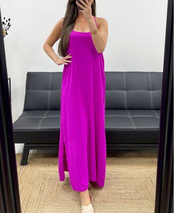 ROBE LONGUE FLUIDE DOS CROISé PE2104 MAUVE