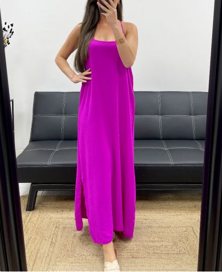 ROBE LONGUE FLUIDE DOS CROISé PE2104 MAUVE