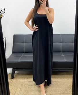 FLIESSENDES MAXIKLEID MIT GEKREUZTEM RÜCKEN PE2104 SCHWARZ