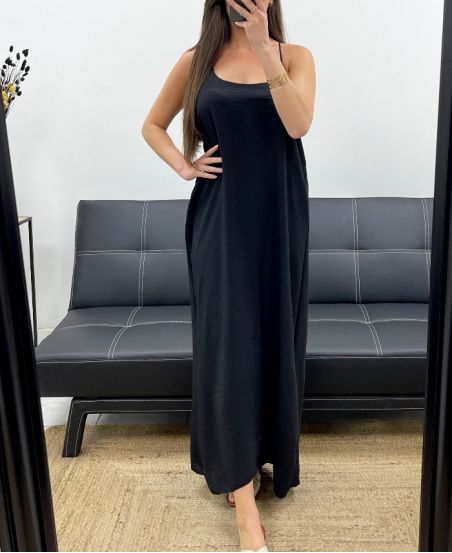 ROBE LONGUE FLUIDE DOS CROISé PE2104 NOIR