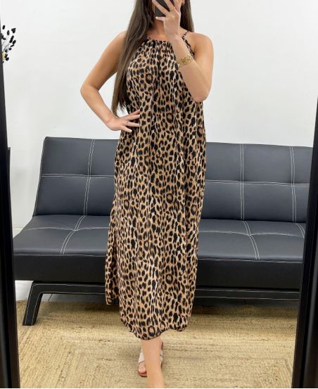 FLIESSENDES KLEID MIT VERSTELLBAREM KRAGENSCHLITZ PE2094 LEOPARD-1