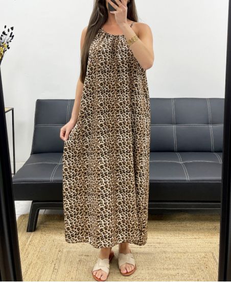 FLIESSENDES KLEID MIT VERSTELLBAREM KRAGENSCHLITZ PE2094 LEOPARD-2