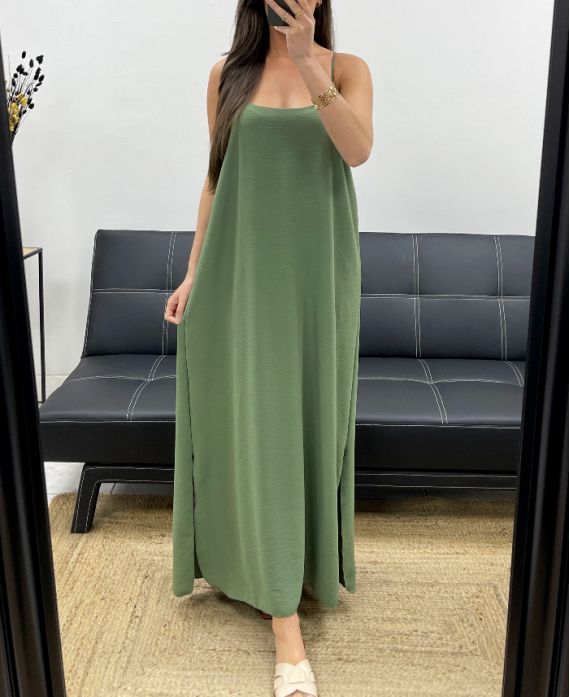 FLOWING MAXI DRESS WITH A CROSS-BACK PE2104 KAKI