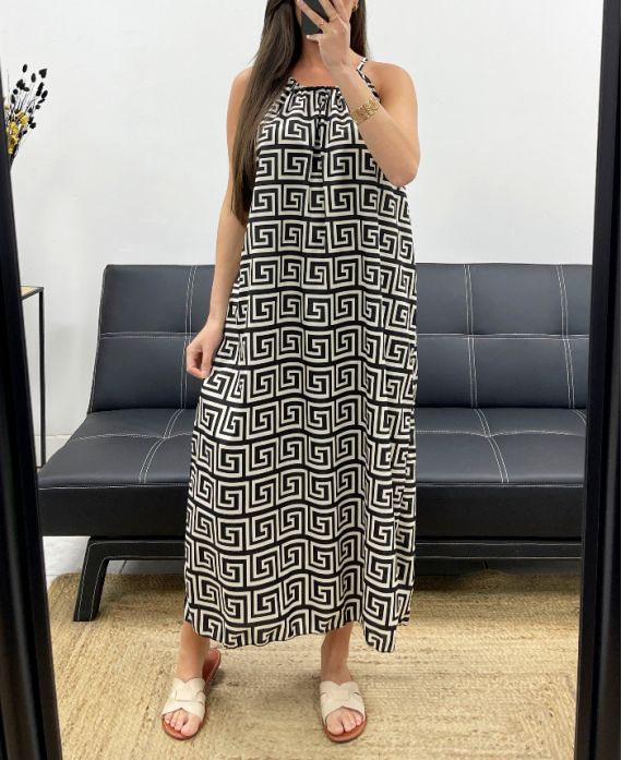 FLIESSENDES KLEID MIT VERSTELLBAREM KRAGENSCHLITZ PE2094 GEOMETRISCH