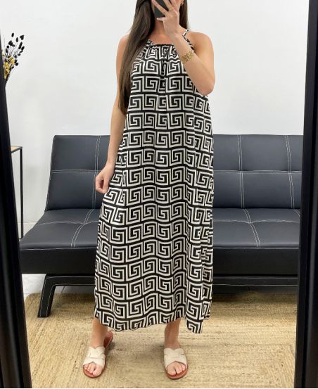 FLIESSENDES KLEID MIT VERSTELLBAREM KRAGENSCHLITZ PE2094 GEOMETRISCH