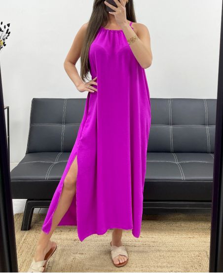 ROBE FLUIDE COL AJUSTABLE FENTE PE2094 MAUVE
