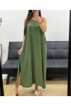 FLIESSENDES KLEID MIT VERSTELLBAREM SCHLITZKRAGEN PE2094 KAKI