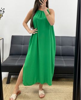 FLIESSENDES KLEID MIT VERSTELLBAREM KRAGENSCHLITZ PE2094 GRÜN