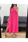 ROBE FLUIDE COL AJUSTABLE FENTE PE2094 FUSHIA