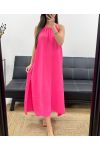 FLIESSENDES KLEID MIT VERSTELLBAREM SCHLITZKRAGEN PE2094 FUSHIA