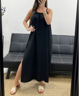 FLIESSENDES KLEID MIT VERSTELLBAREM KRAGENSCHLITZ PE2094 SCHWARZ