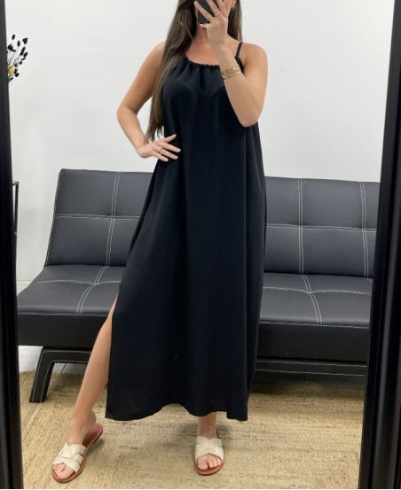 FLIESSENDES KLEID MIT VERSTELLBAREM KRAGENSCHLITZ PE2094 SCHWARZ
