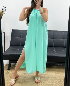 FLIESSENDES KLEID MIT VERSTELLBAREM SCHLITZKRAGEN PE2094 PASTELLGRÜN