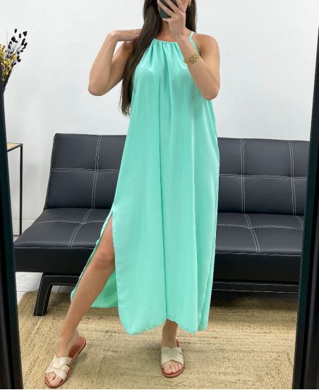 ROBE FLUIDE COL AJUSTABLE FENTE PE2094 VERT PASTEL