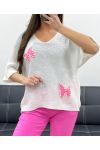 FINE KNIT SWEATER STUDDED BUTTERFLY PE0096 WHITE