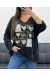 CAMISETA SMILE BIMATERIAL DE ALGODÓN-LINO PE0818 NEGRO
